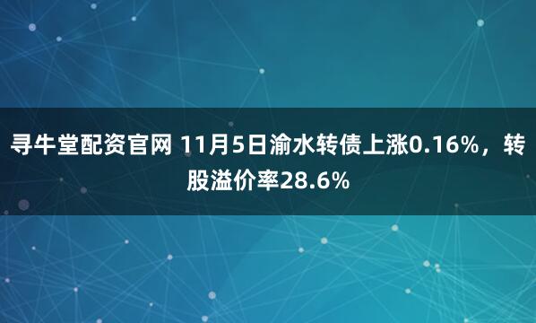 寻牛堂配资官网 11月5日渝水转债上涨0.16%，转股溢价率28.6%
